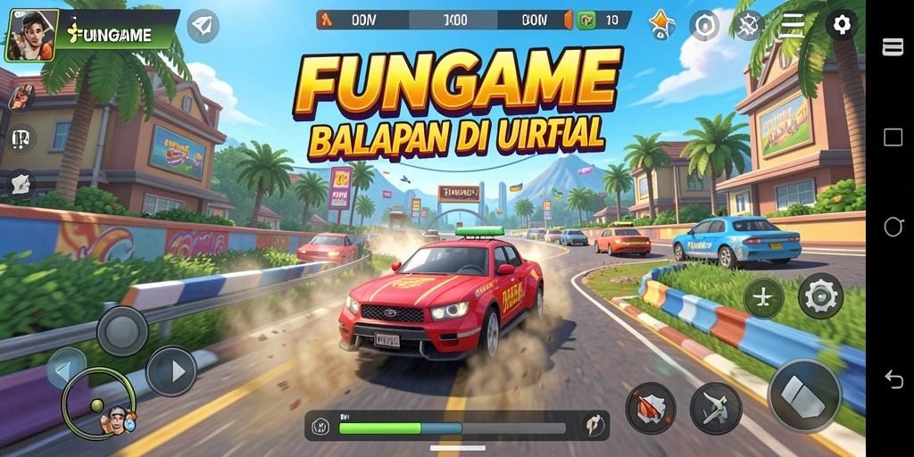 Tangkapan layar yang menunjukkan aksi balapan seru dalam FUNGAME.